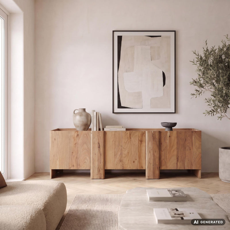 Sideboard Akazie 165 cm mit 3 Türen, Wohnling Massivholz-Anrichte