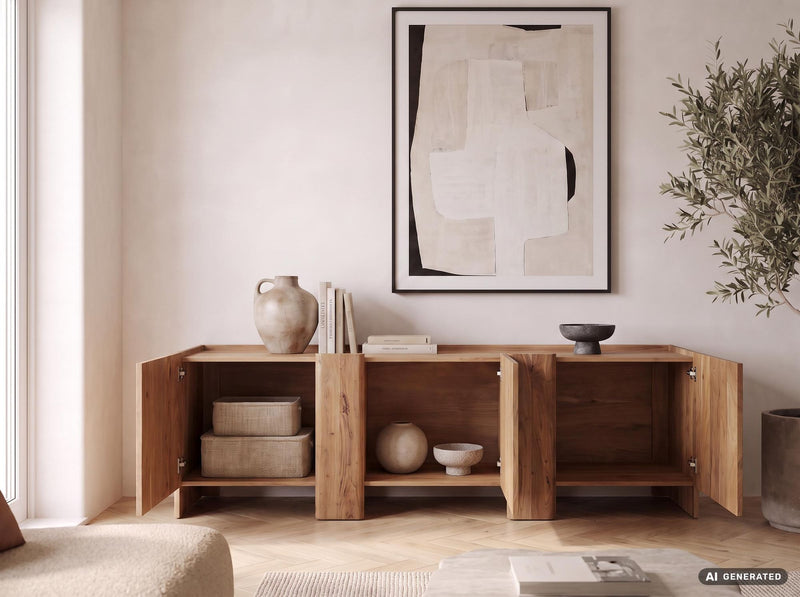 Sideboard Akazie 165 cm mit 3 Türen, Wohnling Massivholz-Anrichte