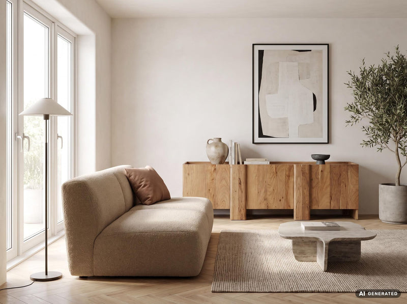 Sideboard Akazie 165 cm mit 3 Türen, Wohnling Massivholz-Anrichte