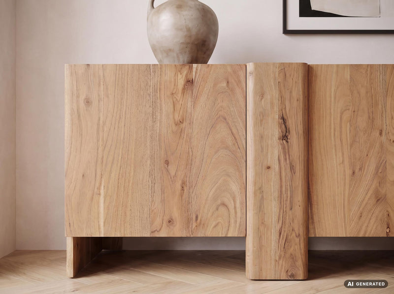 Sideboard Akazie 165 cm mit 3 Türen, Wohnling Massivholz-Anrichte