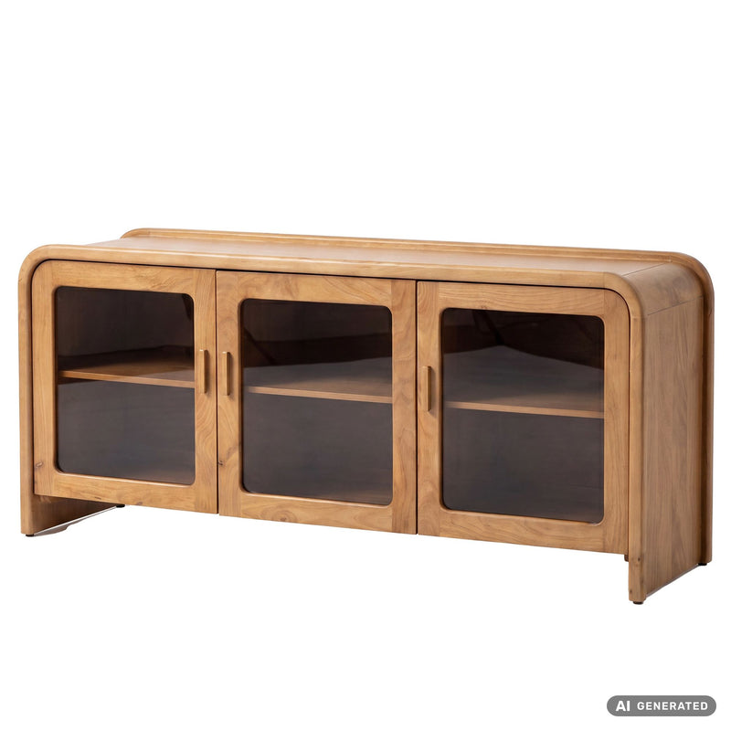 Sideboard Mango 160 cm aus Massivholz mit Glastüren, Wohnling Anrichte