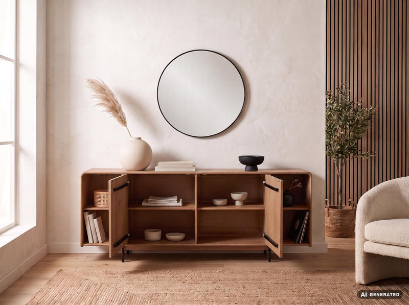Sideboard Mango 180cm Massivholz mit Push-to-Open, Wohnzimmer-Anrichte