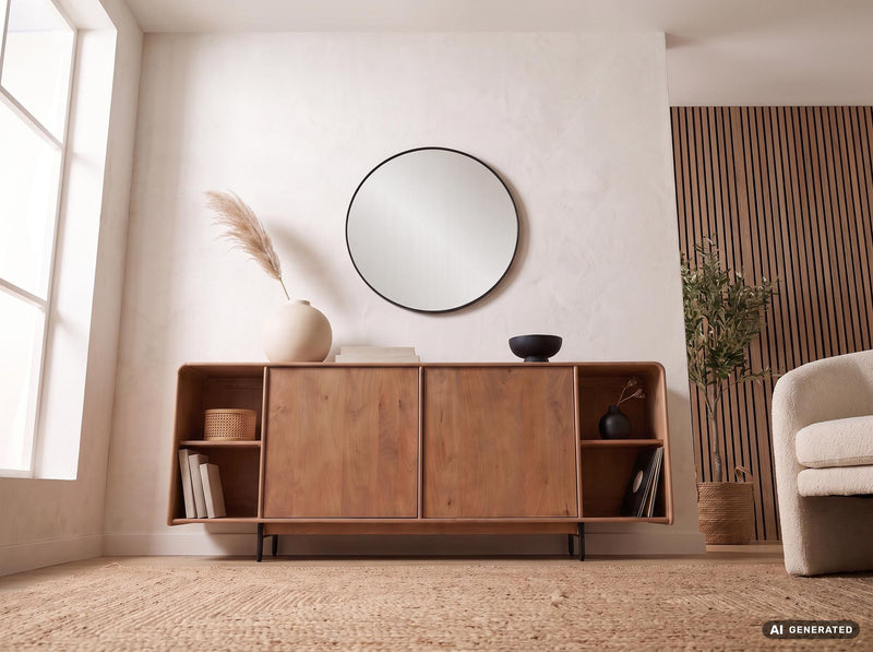 Sideboard Mango 180cm Massivholz mit Push-to-Open, Wohnzimmer-Anrichte