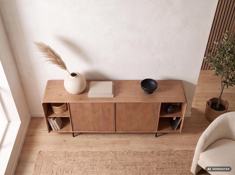 Sideboard Mango 180cm Massivholz mit Push-to-Open, Wohnzimmer-Anrichte
