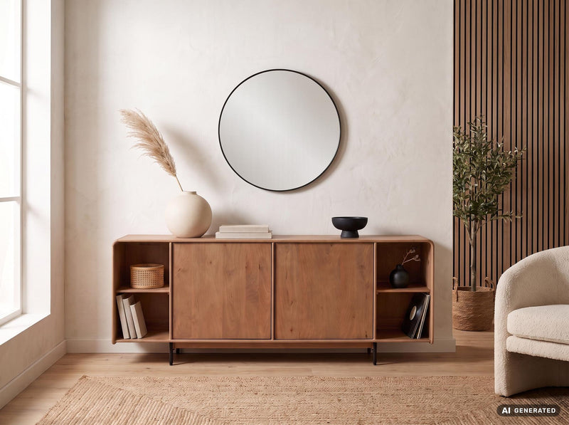 Sideboard Mango 180cm Massivholz mit Push-to-Open, Wohnzimmer-Anrichte