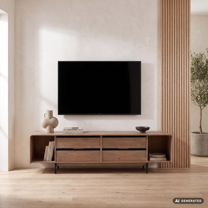 Lowboard Mango Massivholz 180 cm mit 4 Schubladen, TV-Kommode Handmade