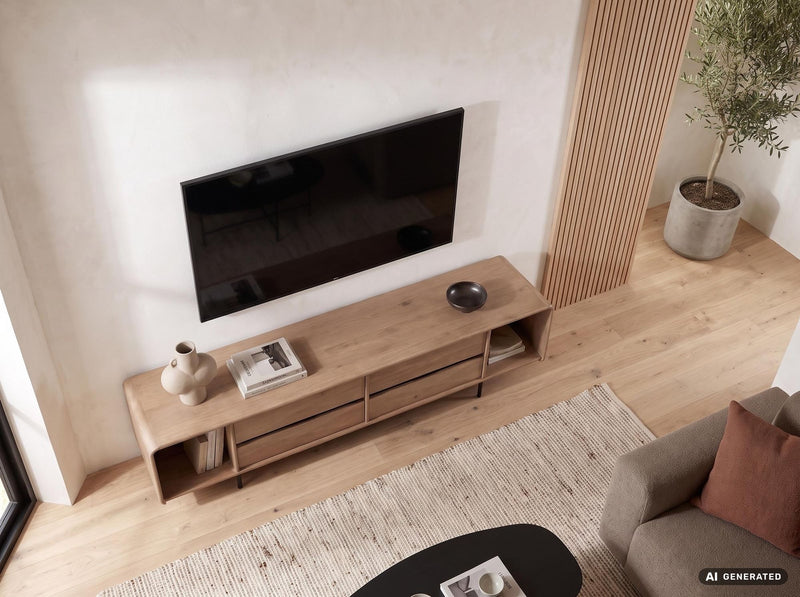 Lowboard Mango Massivholz 180 cm mit 4 Schubladen, TV-Kommode Handmade