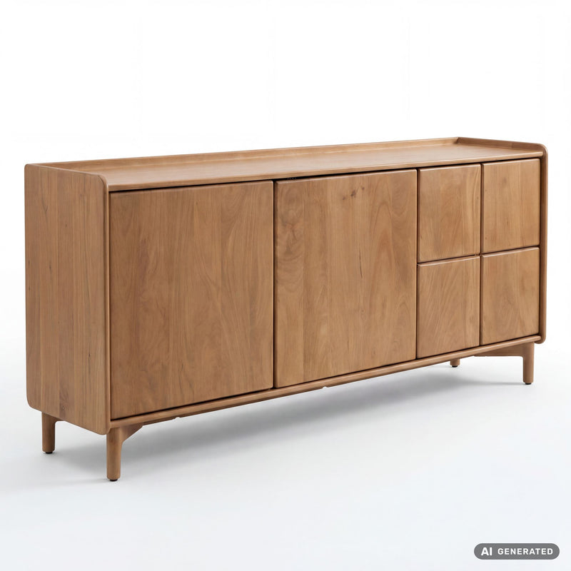 Sideboard Mango Massivholz 160 cm, Anrichte mit Push-to-Open-System
