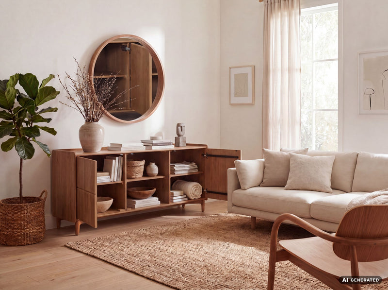 Sideboard Mango Massivholz 160 cm, Anrichte mit Push-to-Open-System