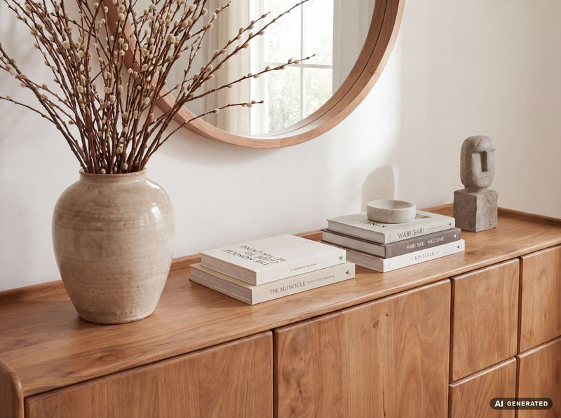 Sideboard Mango Massivholz 160 cm, Anrichte mit Push-to-Open-System