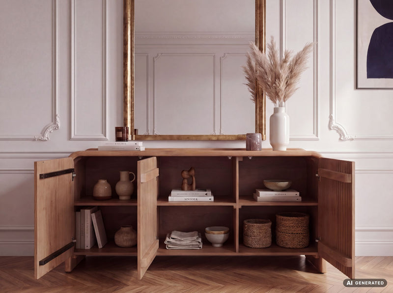 Sideboard Mango Massivholz 160 cm mit 3 Türen, Push-to-Open
