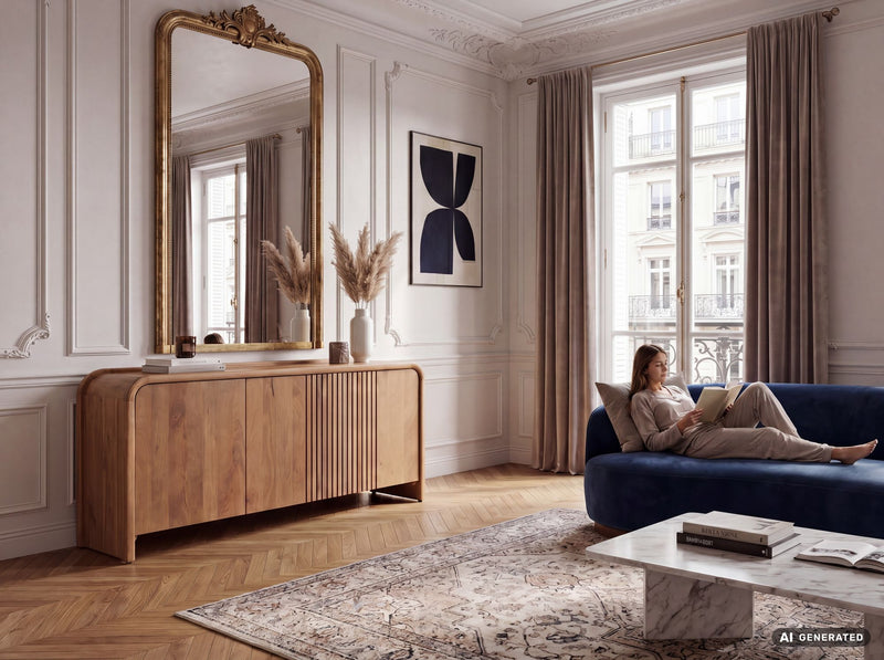 Sideboard Mango Massivholz 160 cm mit 3 Türen, Push-to-Open