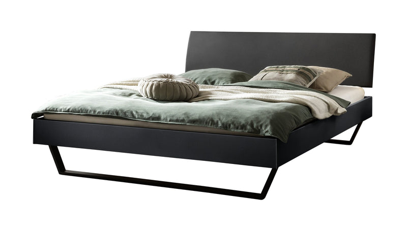 Hasena Polsterbett Clyo Anthrazit mit Kufen und Bezug Pace grey