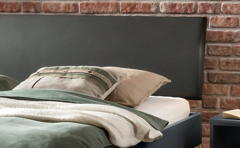 Hasena Polsterbett Clyo Anthrazit mit Kufen und Bezug Pace grey