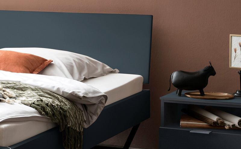 Hasena Bett Gleva: Industrial-Movie Design mit Anthrazit-Dekor und schwarzen Kufen