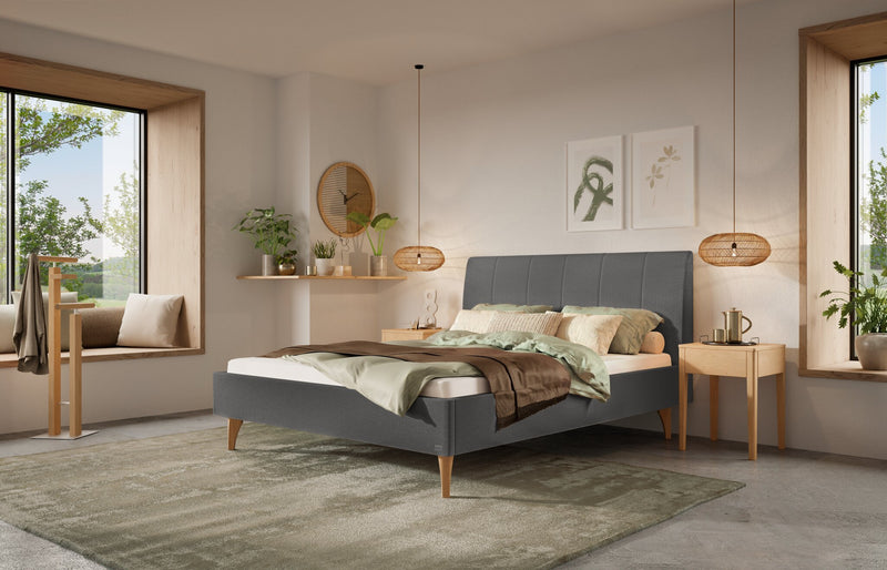Hasena Polsterbett Elisa in Eiche bright mit Bezug Pace grey