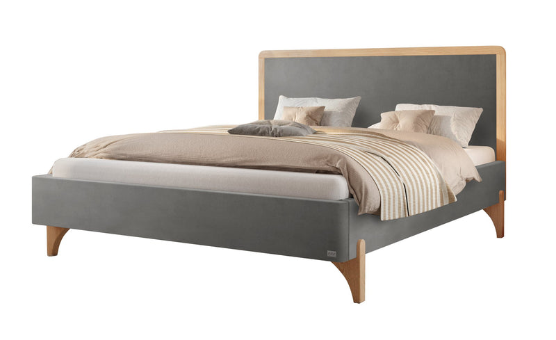 Hasena Polsterbett Aurelia in Eiche bright mit Bezug Monet Steel
