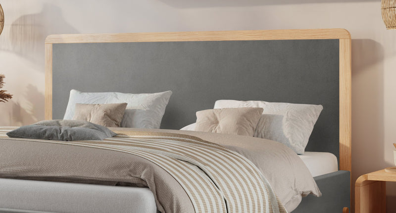 Hasena Polsterbett Aurelia in Eiche bright mit Bezug Monet Steel