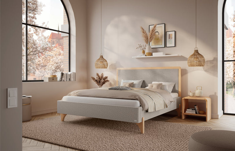 Hasena Polsterbett Aurelia in Eiche bright mit Bezug Light Grey