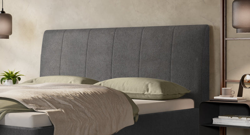 Hasena Polsterbett Juliana in Pace Grey mit schwarzen Metallkufen