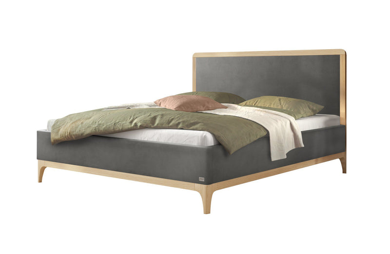 Hasena Polsterbett Soledad Eiche bright mit Stoffbezug Monet steel