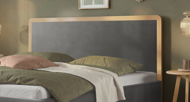 Hasena Polsterbett Soledad Eiche bright mit Stoffbezug Monet steel