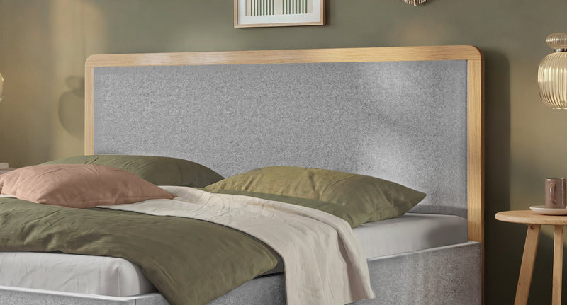 Hasena Polsterbett Soledad Eiche bright mit Bezug Pace Light Grey