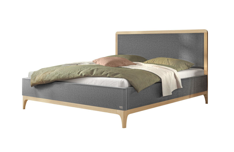 Hasena Polsterbett Soledad Eiche bright mit Bezug Pace Grau