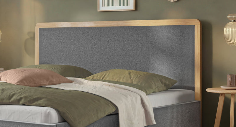 Hasena Polsterbett Soledad Eiche bright mit Bezug Pace Grau