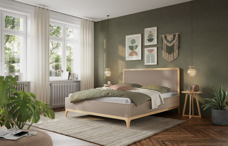 Hasena Polsterbett Soledad in Eiche bright mit Bezug Pace Sand