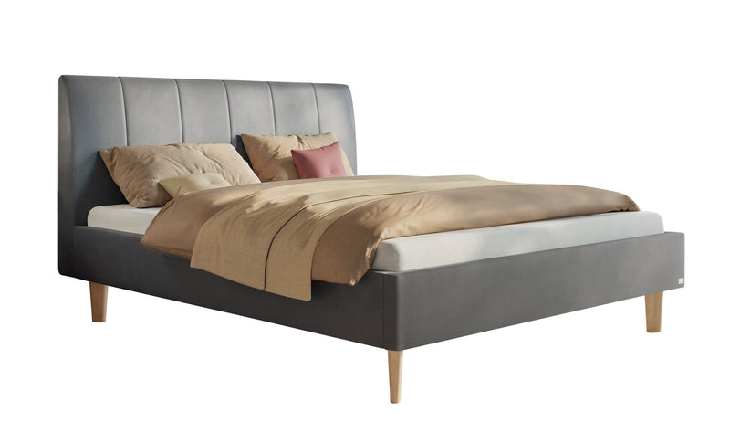 Hasena Polsterbett Leonor in Eiche bright mit Bezug Monet Steel