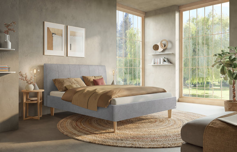 Hasena Polsterbett Leonor Eiche bright mit Bezug Pace light grey