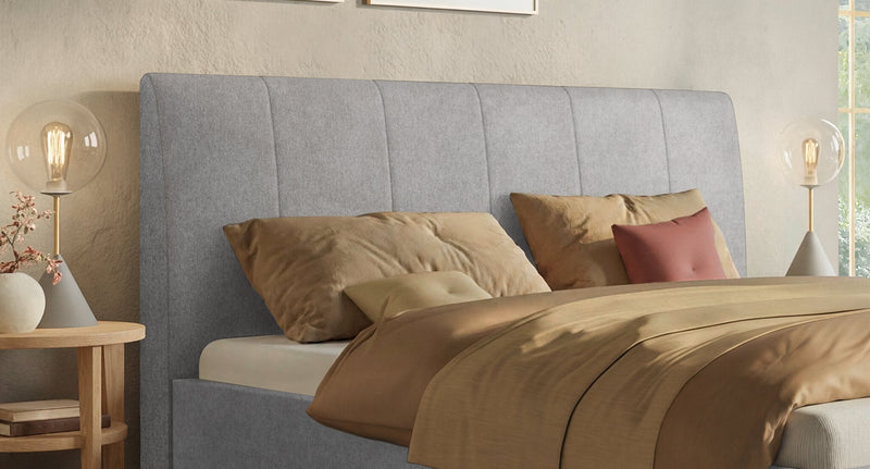 Hasena Polsterbett Leonor Eiche bright mit Bezug Pace light grey