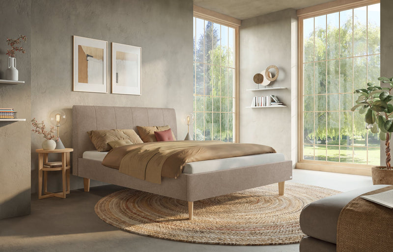 Hasena Polsterbett Leonor in Eiche bright mit Stoffbezug Pace Sand