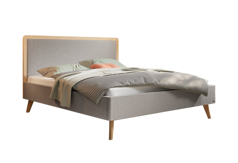 Hasena Polsterbett Reyes in Eiche bright mit Bezug Pace Light Grey