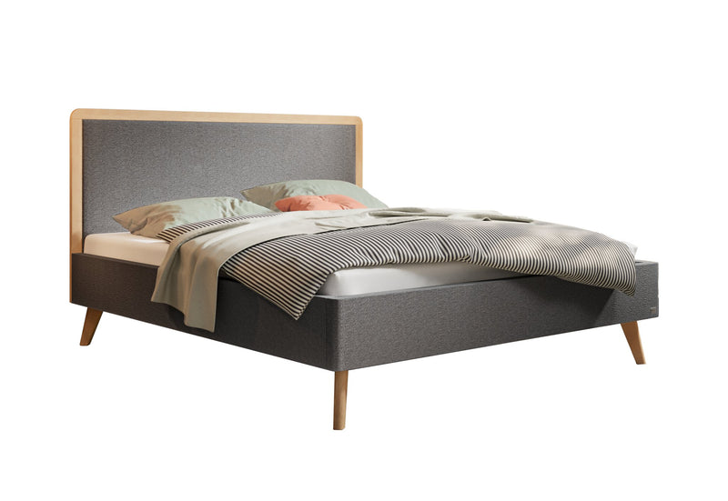 Hasena Polsterbett Reyes aus Eiche bright mit Bezug Pace grey