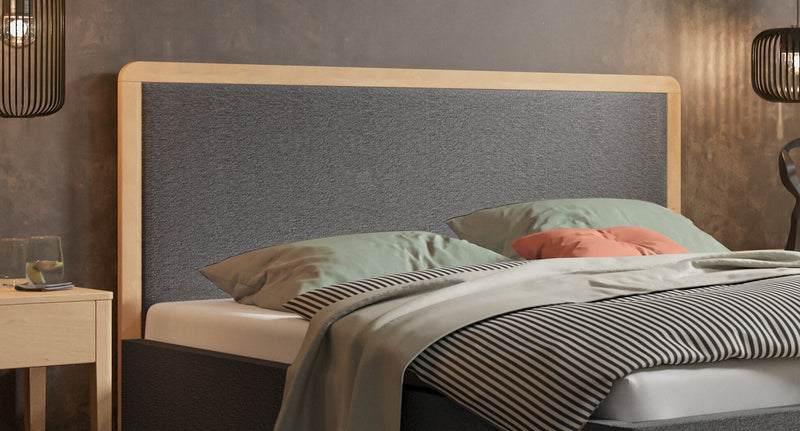 Hasena Polsterbett Reyes aus Eiche bright mit Bezug Pace grey