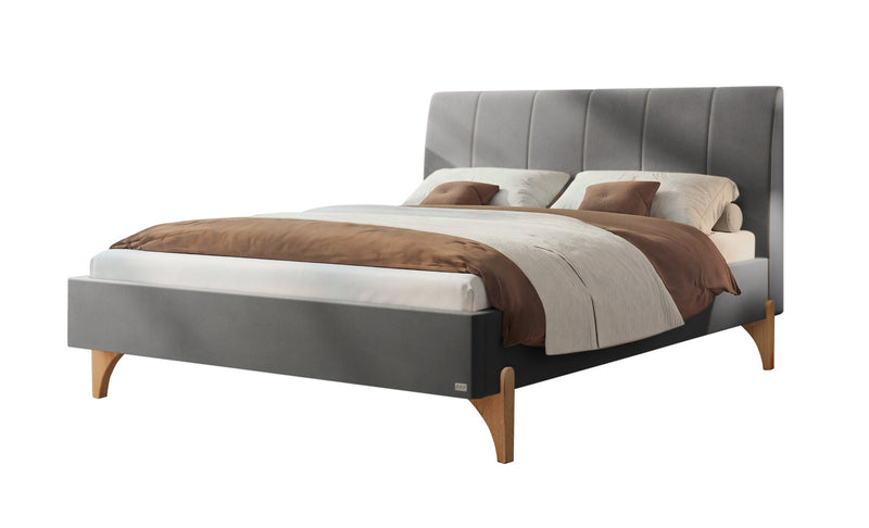 Hasena Renata Polsterbett Eiche bright mit Bezug Monet Steel