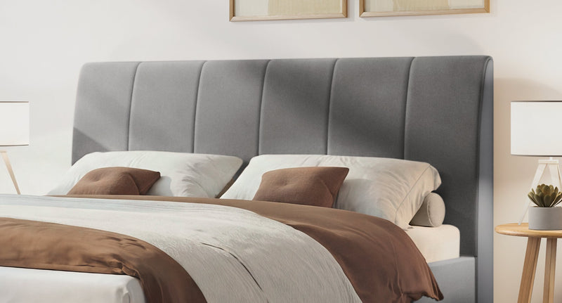 Hasena Renata Polsterbett Eiche bright mit Bezug Monet Steel