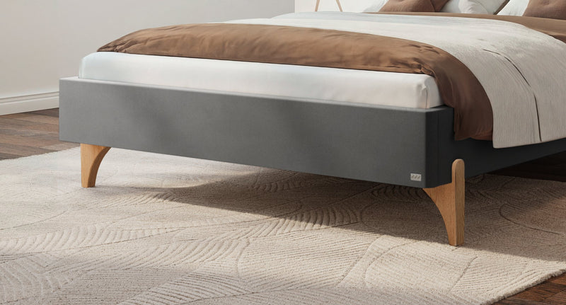 Hasena Renata Polsterbett Eiche bright mit Bezug Monet Steel