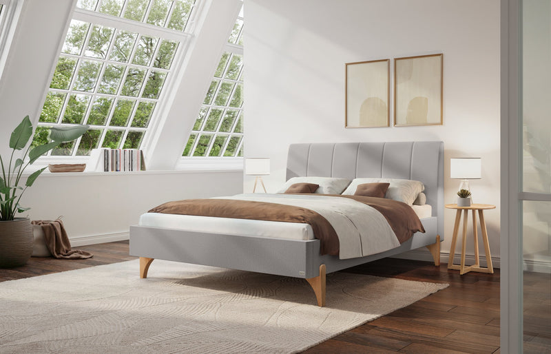 Hasena Polsterbett Renata Eiche bright mit Bezug Pace Light Grey
