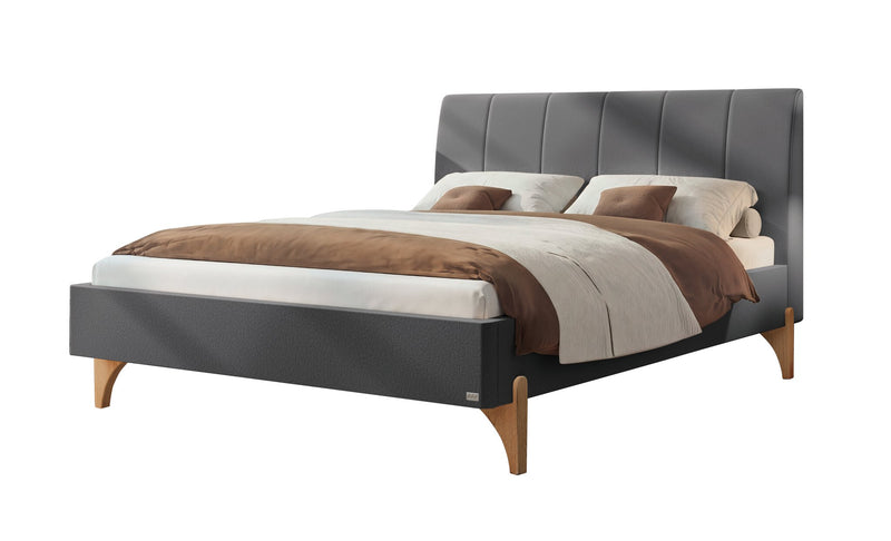 Hasena Polsterbett Renata in Eiche bright mit Bezug Pace grey
