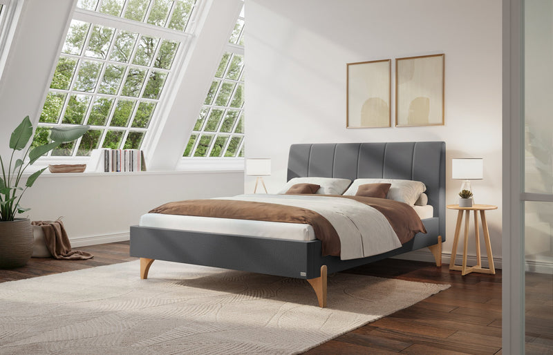 Hasena Polsterbett Renata in Eiche bright mit Bezug Pace grey