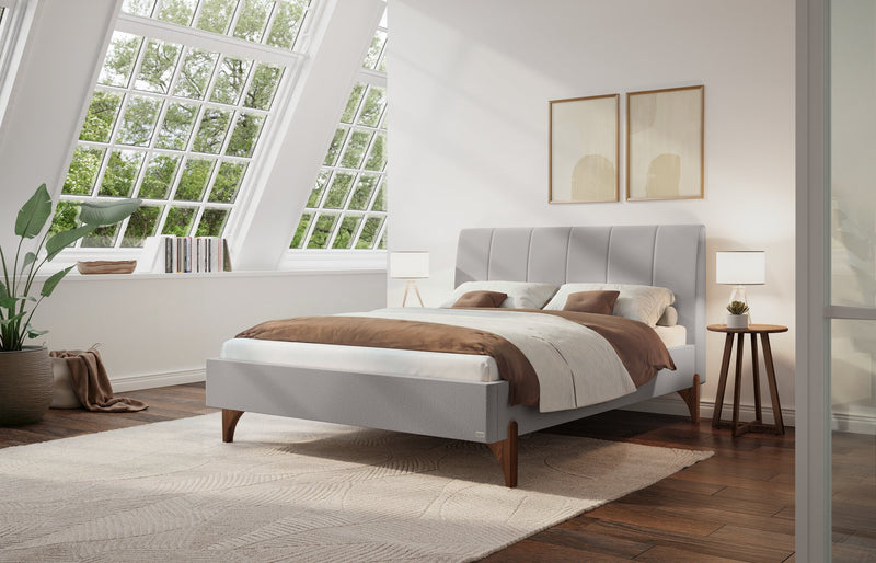 Hasena Polsterbett Renata Nussbaum mit Kopfteil in Pace Light Grey
