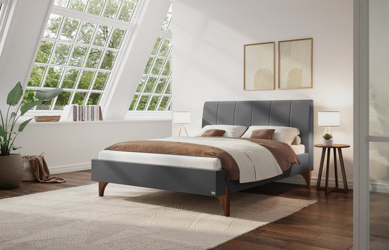 Hasena Polsterbett Renata in Nussbaum mit Bezug Pace Grey