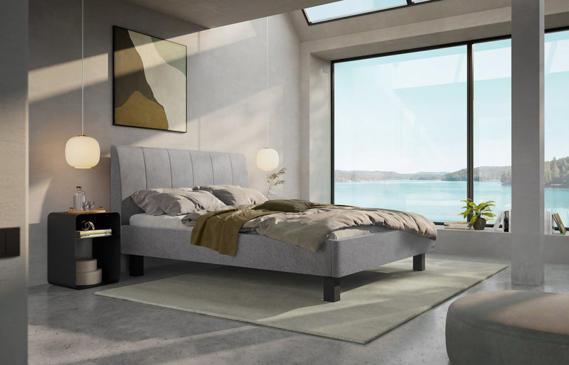 Hasena Polsterbett Cristina in Light Grey mit schwarzem Metallgestell