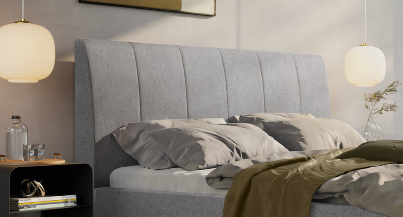 Hasena Polsterbett Cristina in Light Grey mit schwarzem Metallgestell