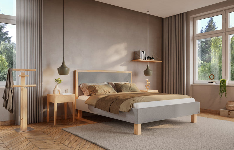 Hasena Polsterbett Amara in Eiche bright mit Bezug Pace Light Grey