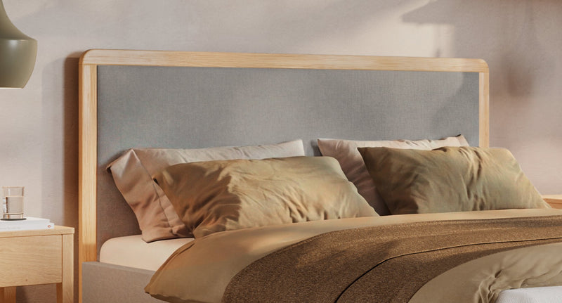 Hasena Polsterbett Amara in Eiche bright mit Bezug Pace Light Grey