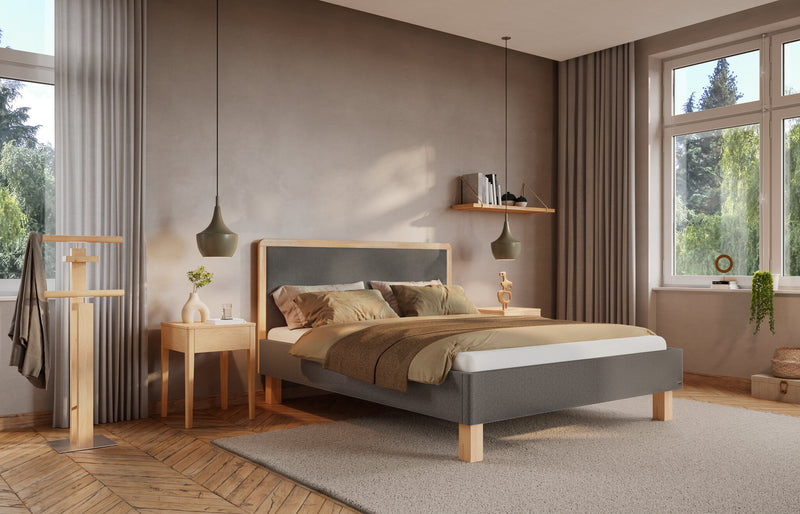 Hasena Polsterbett Amara in Eiche bright mit Bezug Pace Grey